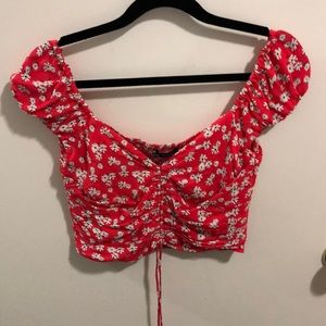 Zara pink floral cropped top